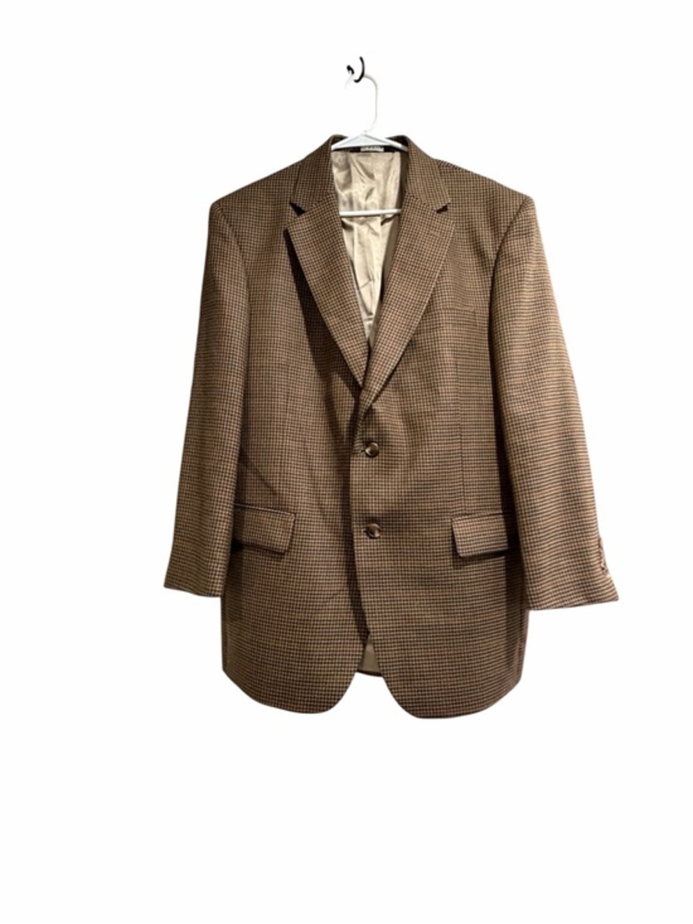 Jos A Bank Size 42R Brown / Tan 100% Wool Houndstooth Blazer Sport Coat